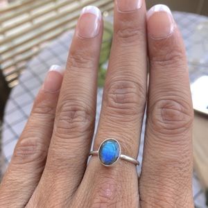 Minimalist Labradorite Ring - 925 Sterling Silver - Stacking Ring